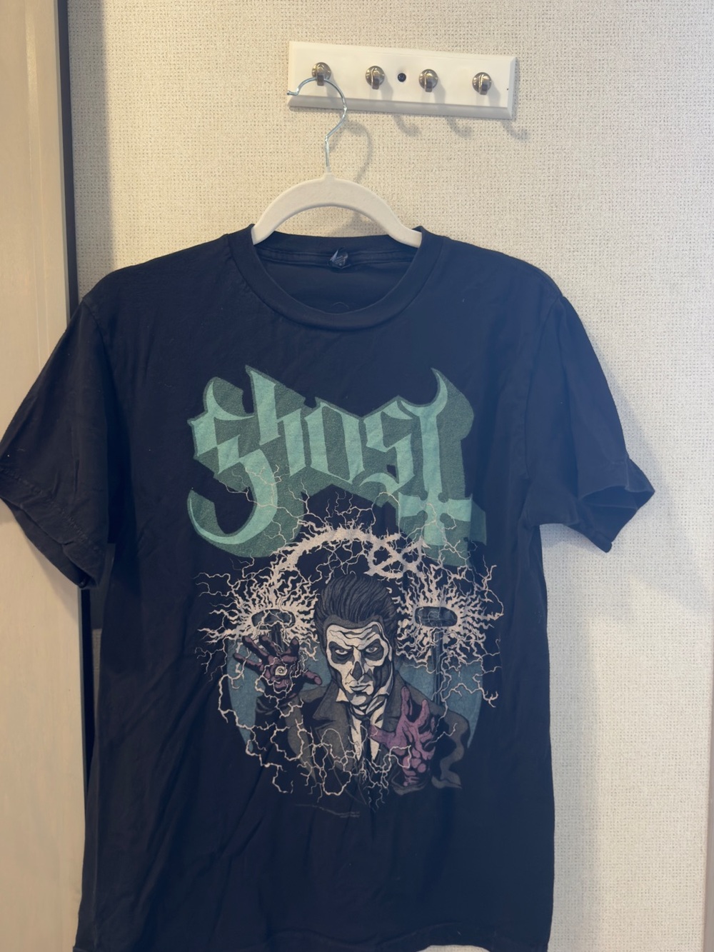 Ghost Band Graphic Short Sleeve Tee - Black with Teal Print